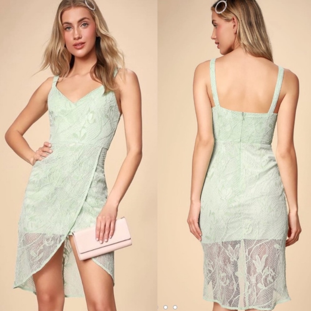 NWT Lulu’s Meg Sage Green Lace Sleeveless Tulip Hem Dress